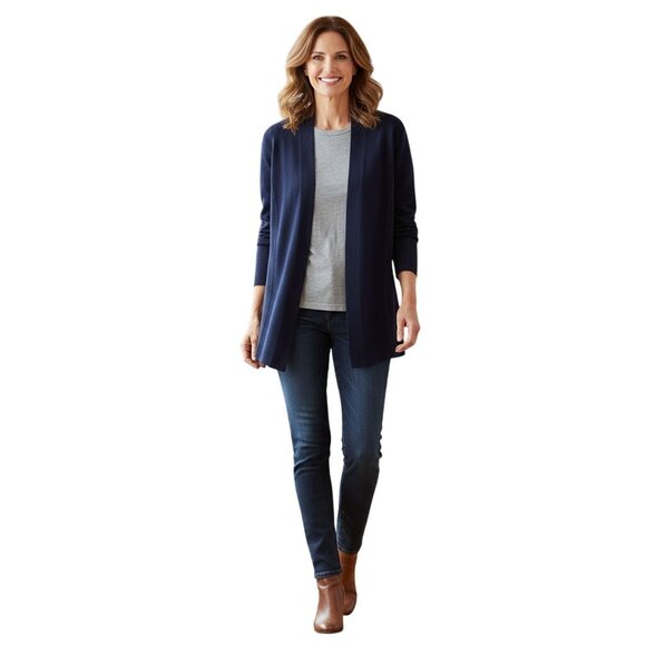 Eileen Fisher Silk Organic Cotton Sustainable Navy Cardigan Sweater Size PL - Picture 1 of 5